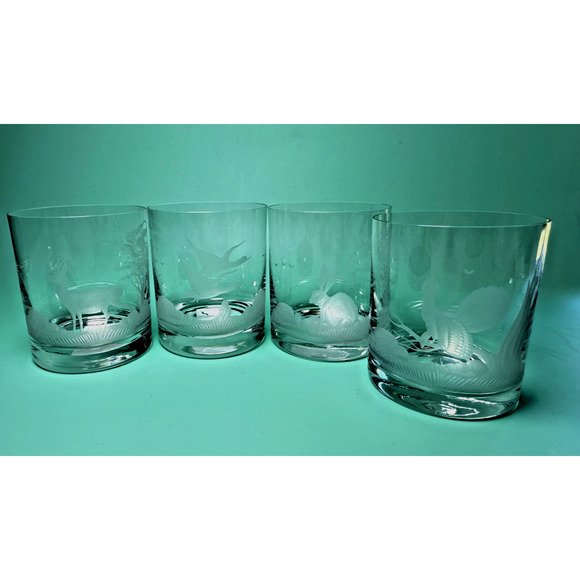 Riedel Other - Vintage Riedel Hunt Scene Wild Game Etched Double Old Fashioned Glasses Barware